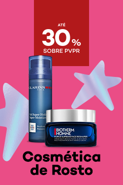 Produtos de Cosmética de Rosto com destaque promocional de até 30% sobre preço de Venda ao Público Recomendado